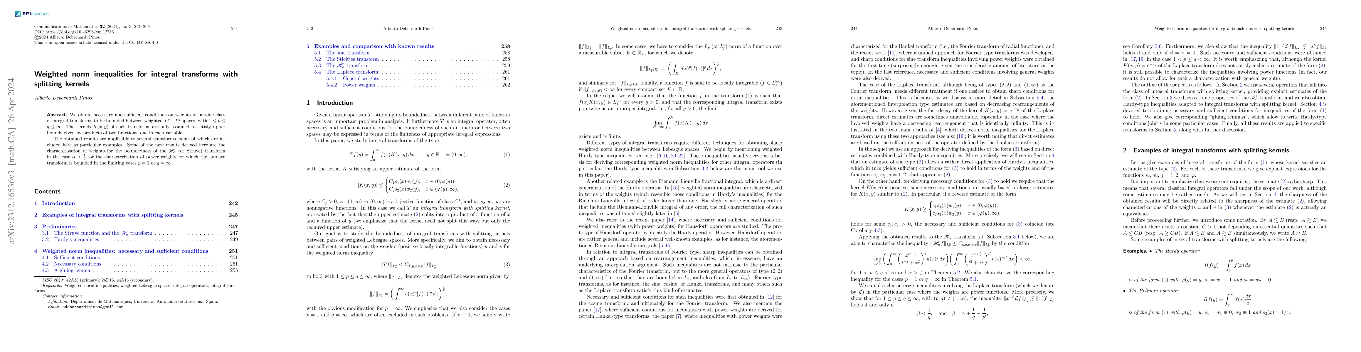 Thumbnail for Weighted norm inequalities for integral transforms with splitting
  kernels