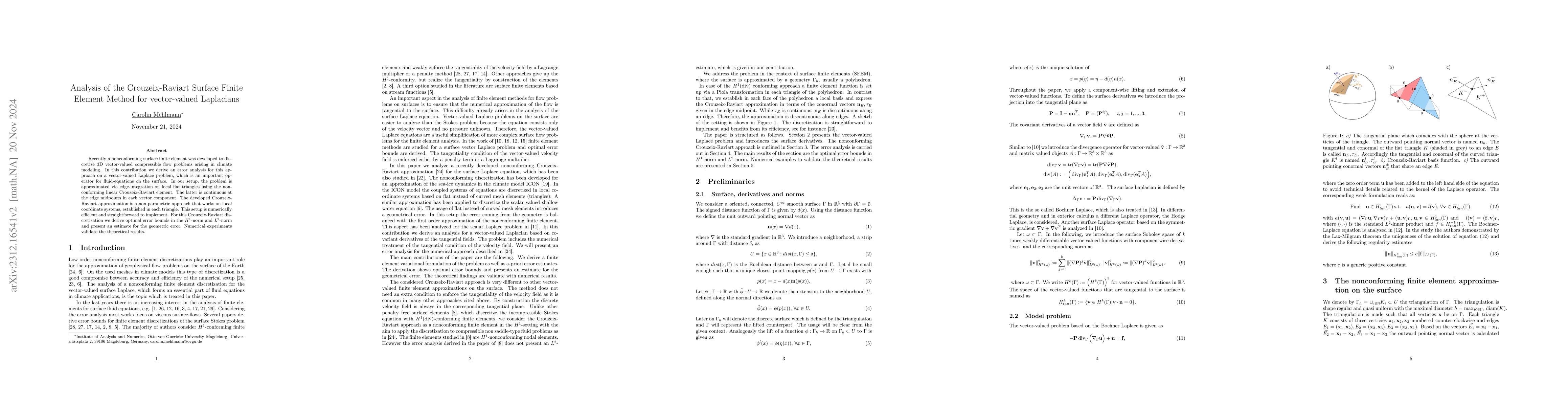 Thumbnail for Analysis of a nonconforming finite element method for vector-valued
  Laplacians on the surface