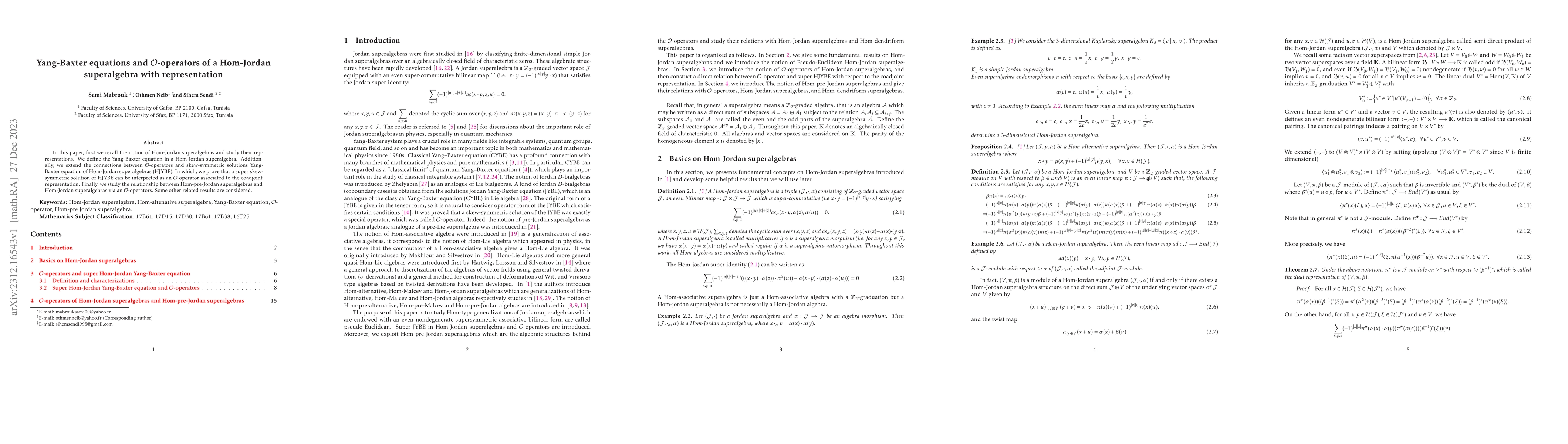 Thumbnail for Yang-Baxter equations and $\mathcal O$-operators of a Hom-Jordan
  superalgebra with representation