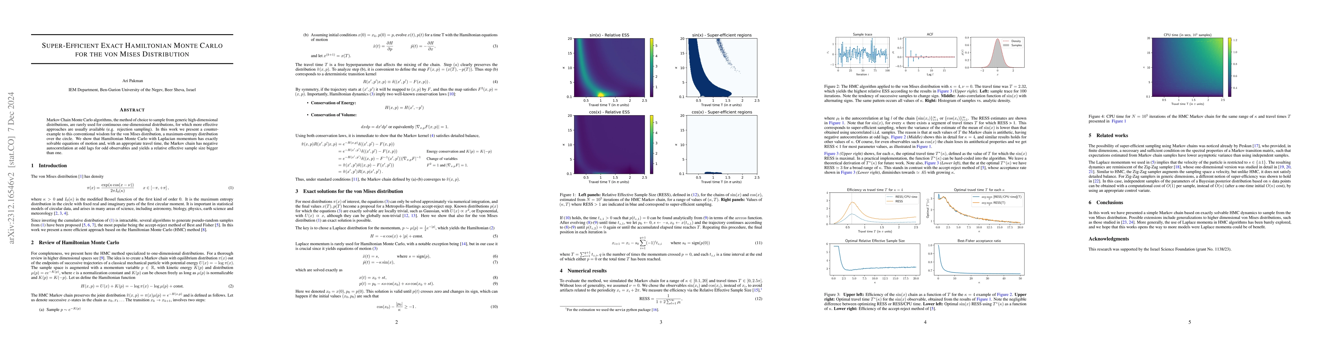 Thumbnail for Super-Efficient Exact Hamiltonian Monte Carlo for the von Mises
  Distribution