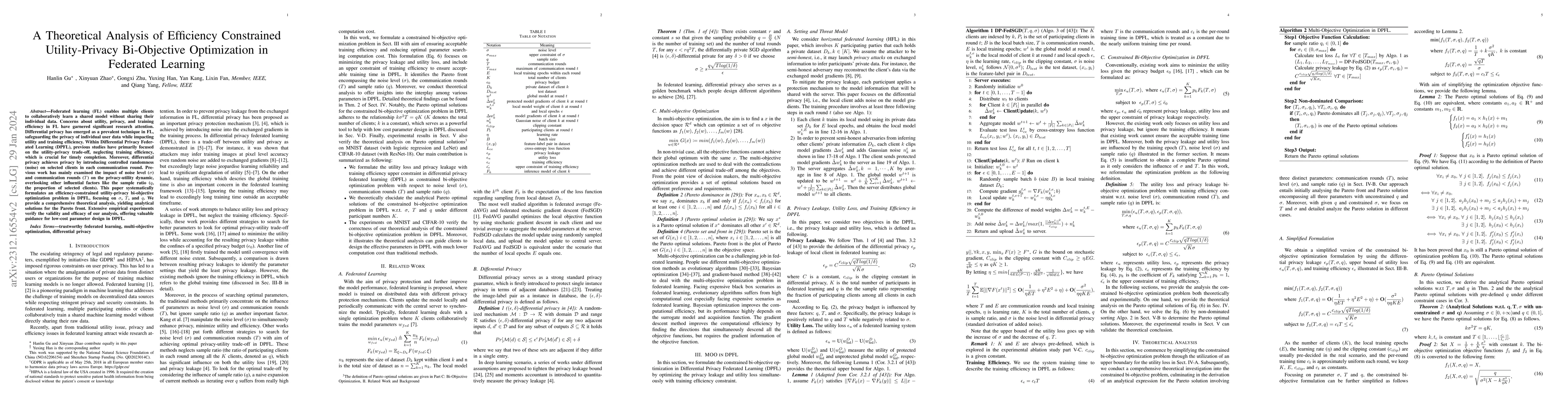 Thumbnail for A Theoretical Analysis of Efficiency Constrained Utility-Privacy
  Bi-Objective Optimization in Federated Learning