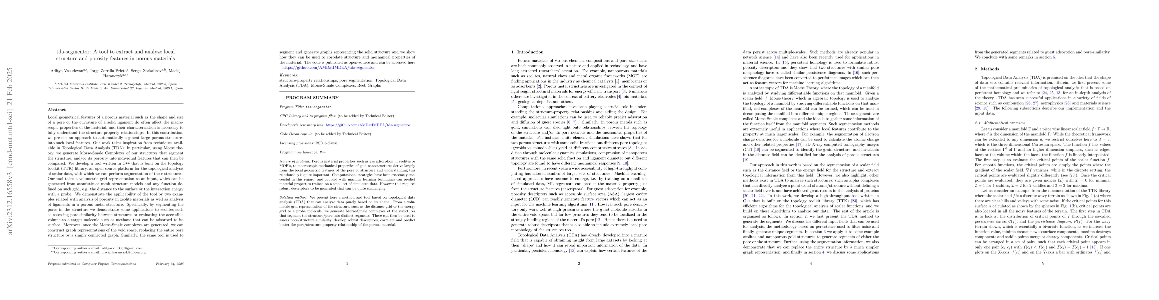 Thumbnail for tda-segmentor: A tool to extract and analyze local structure and
  porosity features in porous materials
