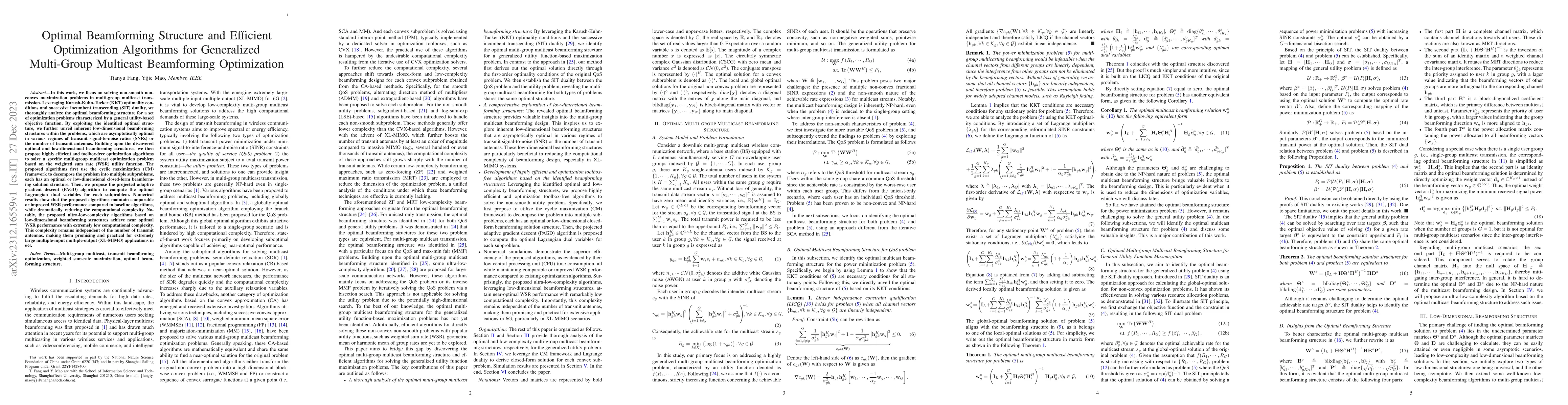Thumbnail for Optimal Beamforming Structure and Efficient Optimization Algorithms for
  Generalized Multi-Group Multicast Beamforming Optimization