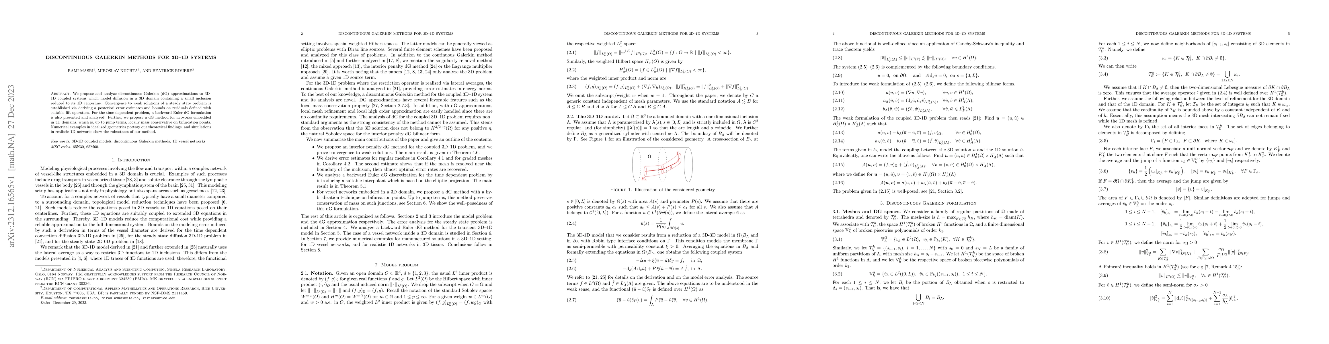 Thumbnail for Discontinuous Galerkin methods for 3D-1D systems