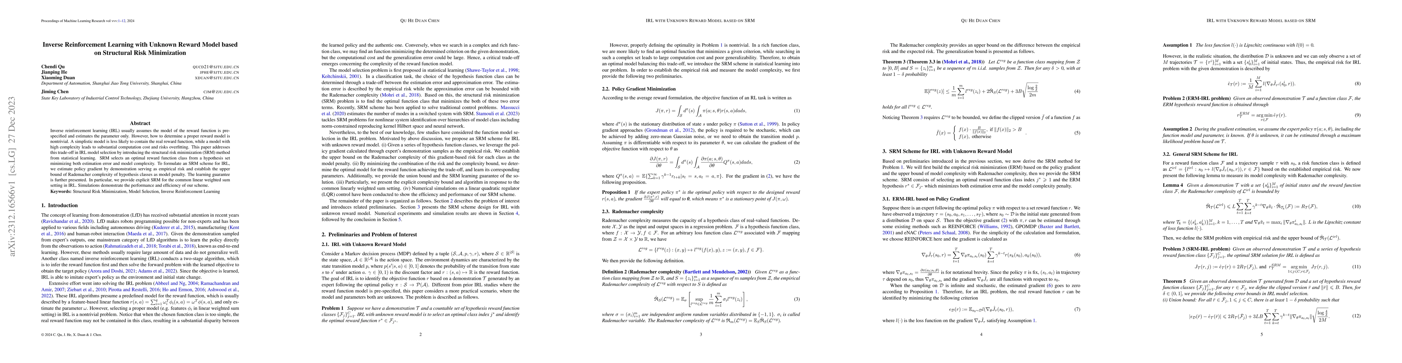 Thumbnail for Inverse Reinforcement Learning with Unknown Reward Model based on
  Structural Risk Minimization