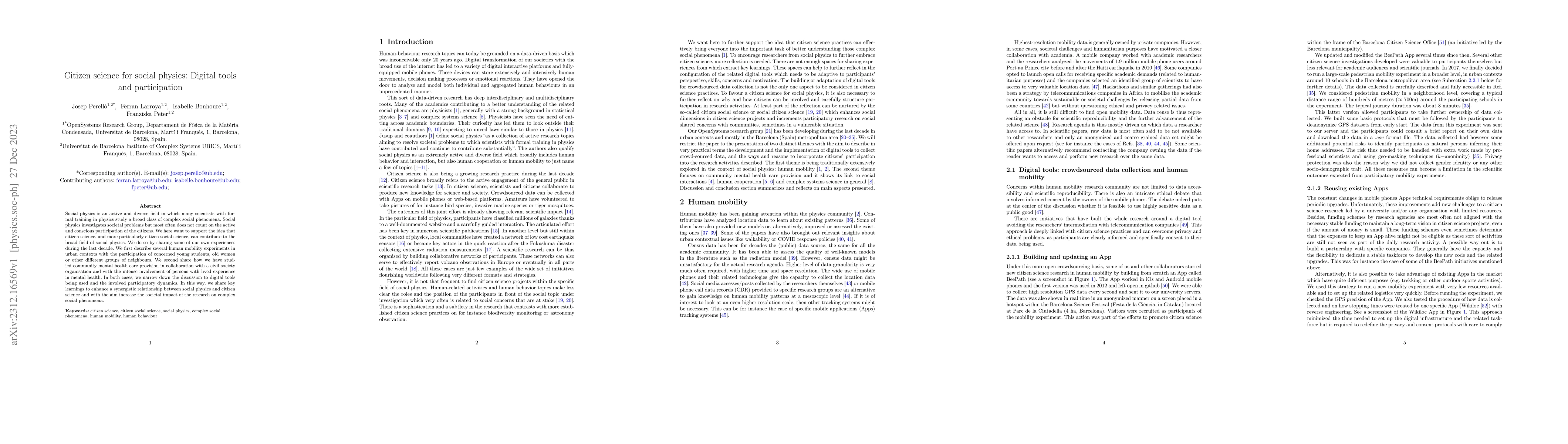 Thumbnail for Citizen science for social physics: Digital tools and participation