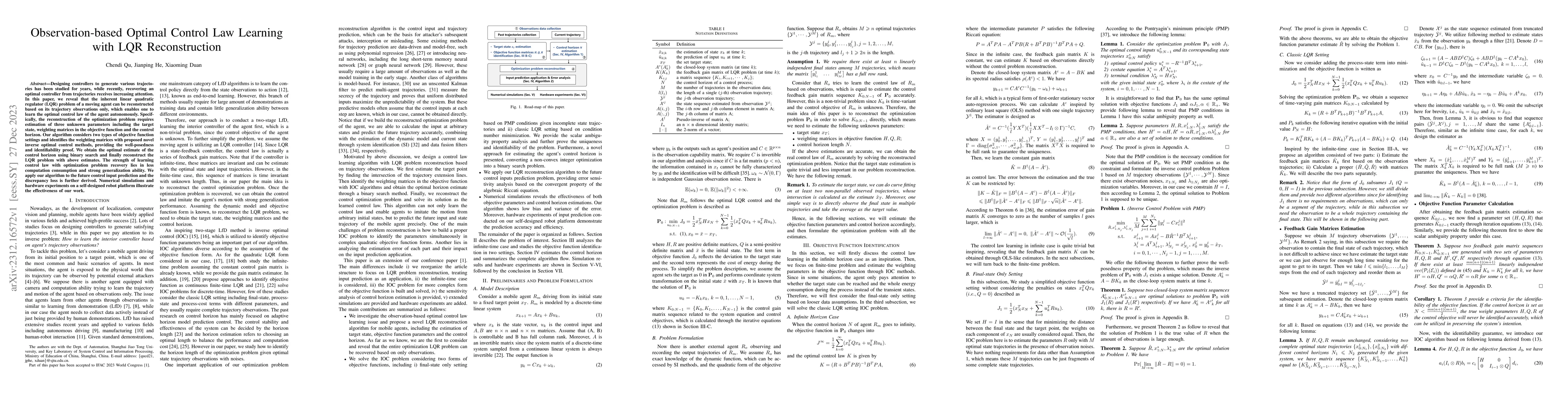 Thumbnail for Observation-based Optimal Control Law Learning with LQR Reconstruction
