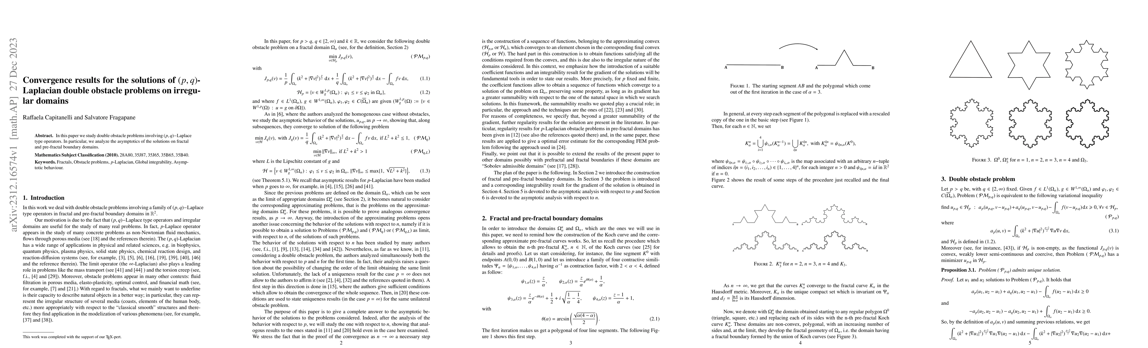 Thumbnail for Convergence results for the solutions of $(p,q)$-Laplacian double
  obstacle problems on irregular domains