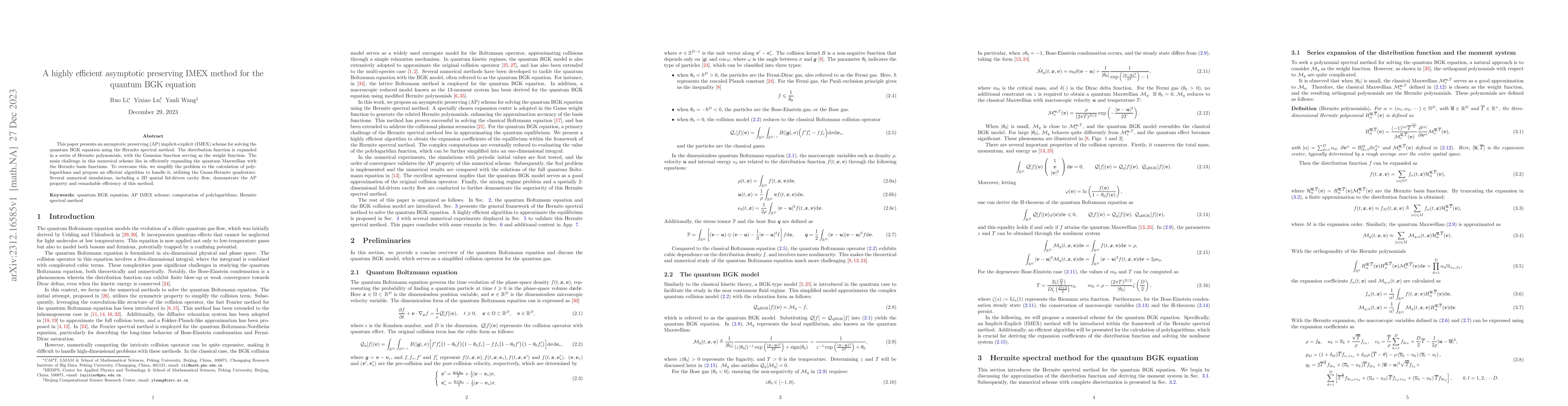 Thumbnail for A highly efficient asymptotic preserving IMEX method for the quantum BGK
  equation