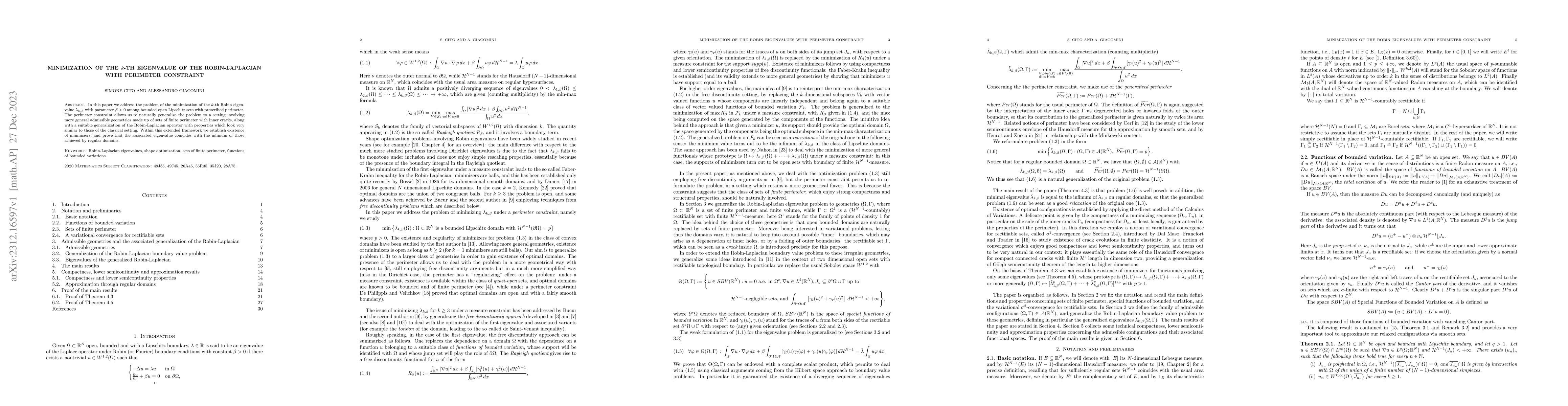 Thumbnail for Minimization of the $k$ -th eigenvalue of the Robin-Laplacian with
  perimeter constraint