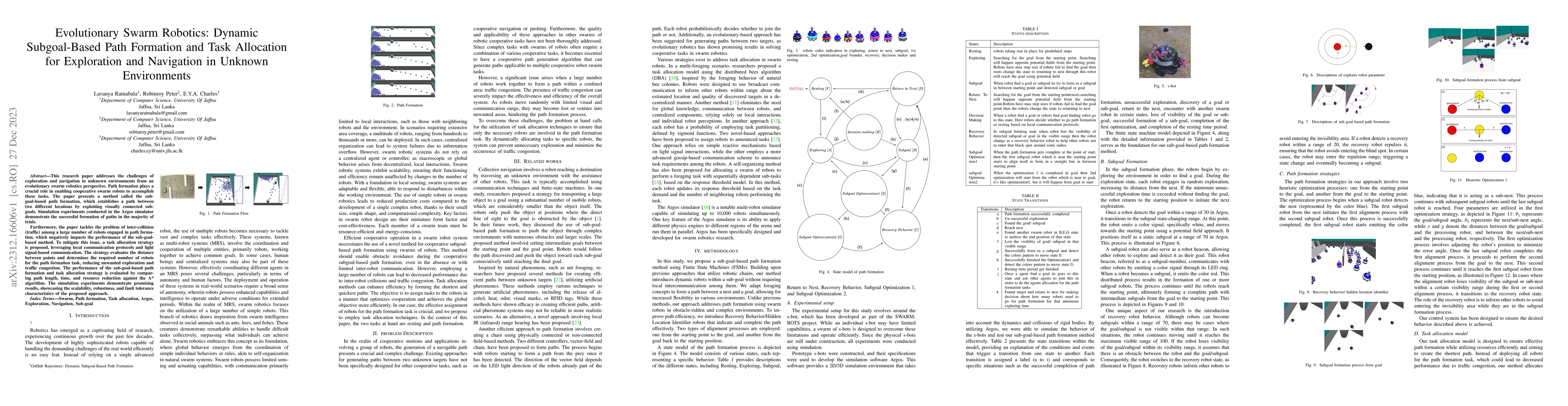 Thumbnail for Evolutionary Swarm Robotics: Dynamic Subgoal-Based Path Formation and
  Task Allocation for Exploration and Navigation in Unknown Environments