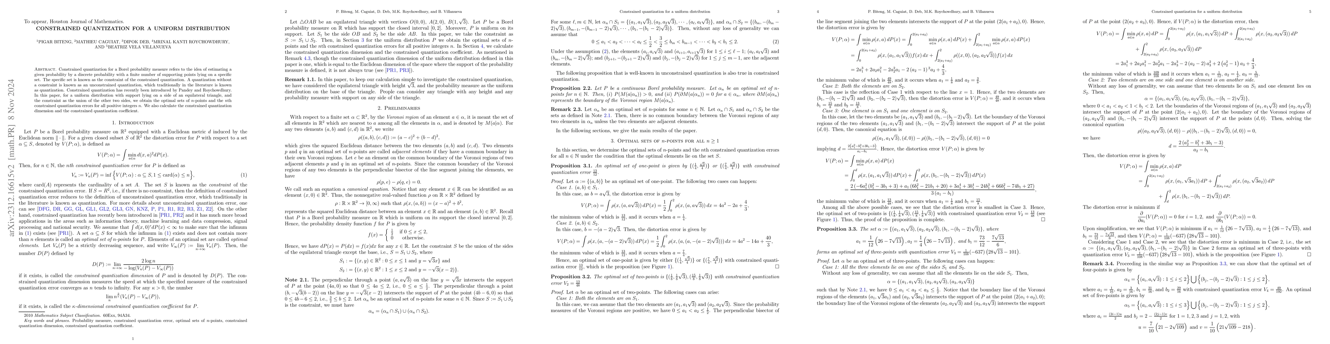 Thumbnail for Constrained quantization for a uniform distribution