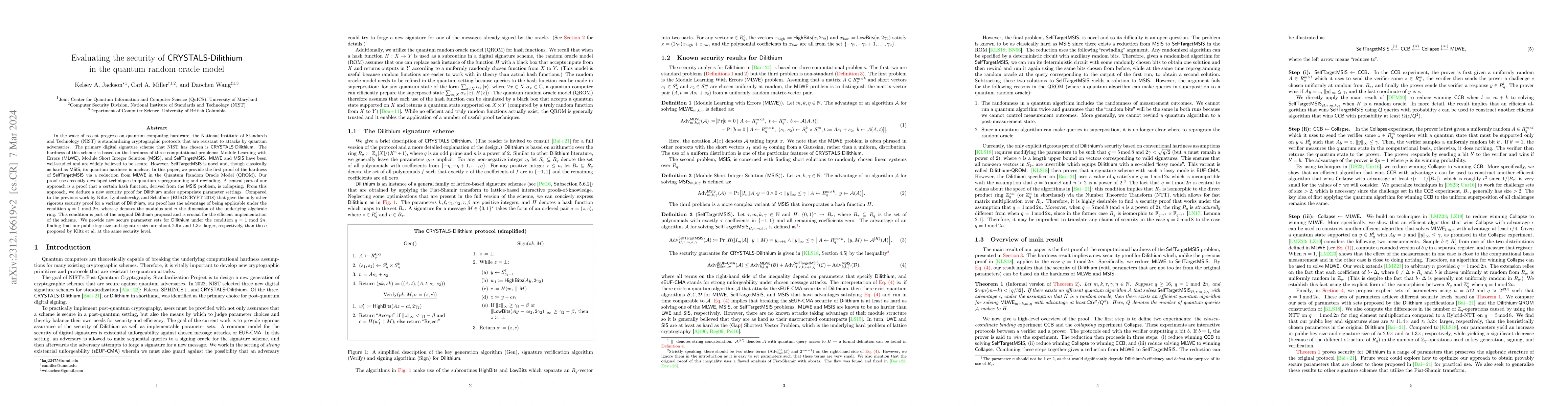 Thumbnail for Evaluating the security of CRYSTALS-Dilithium in the quantum random
  oracle model