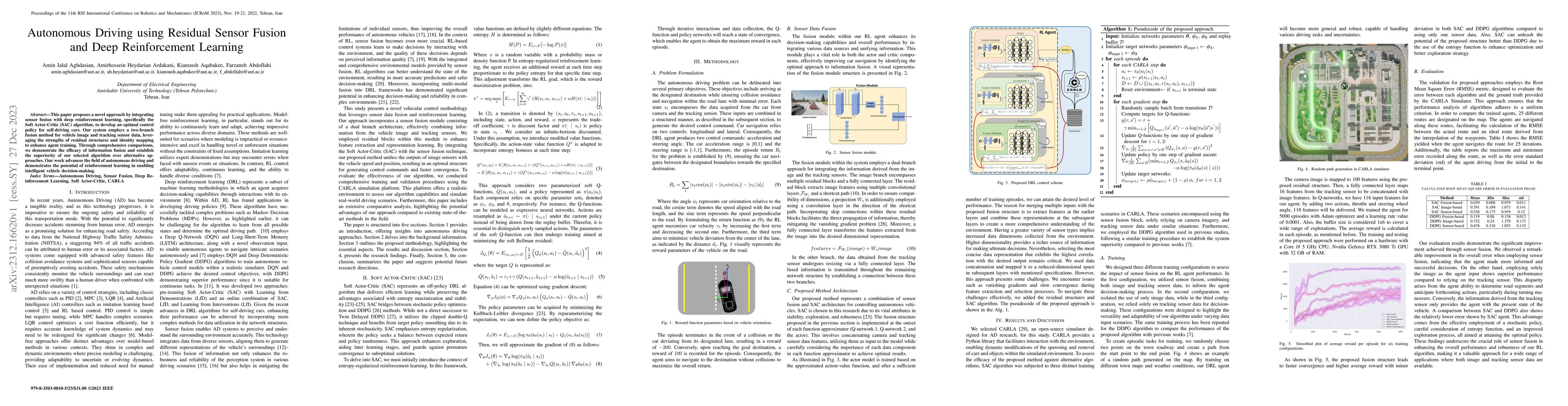 Thumbnail for Autonomous Driving using Residual Sensor Fusion and Deep Reinforcement
  Learning