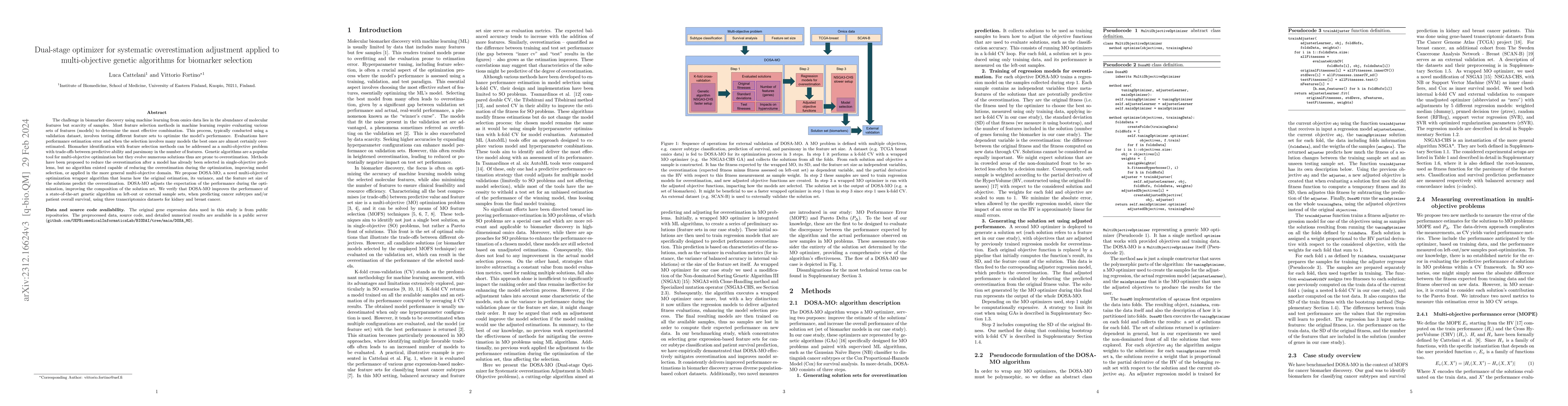 Thumbnail for Dual-stage optimizer for systematic overestimation adjustment applied to
  multi-objective genetic algorithms for biomarker selection