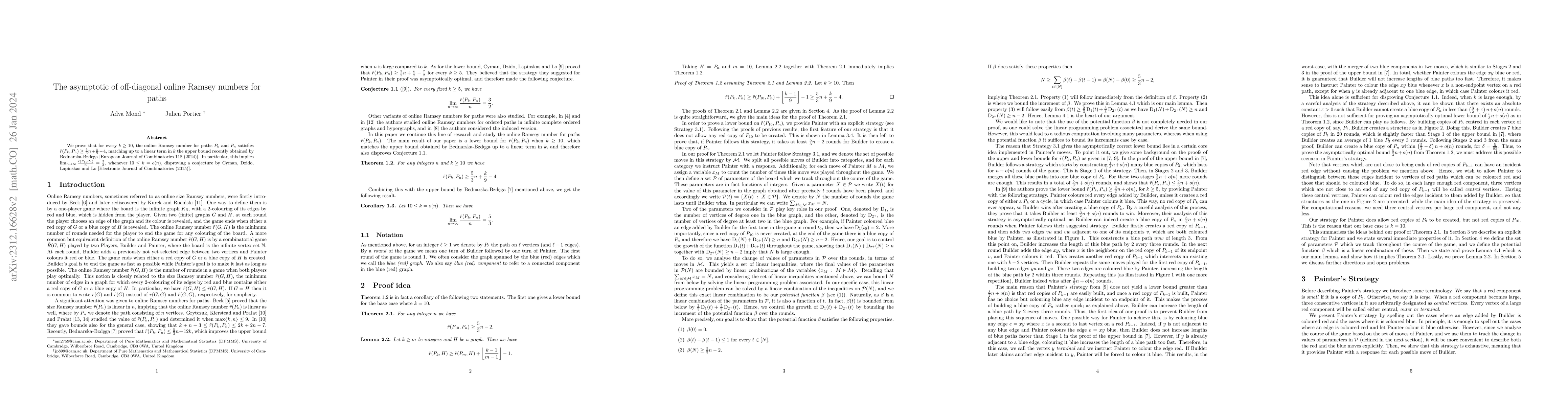 Thumbnail for The asymptotic of off-diagonal online Ramsey numbers for paths