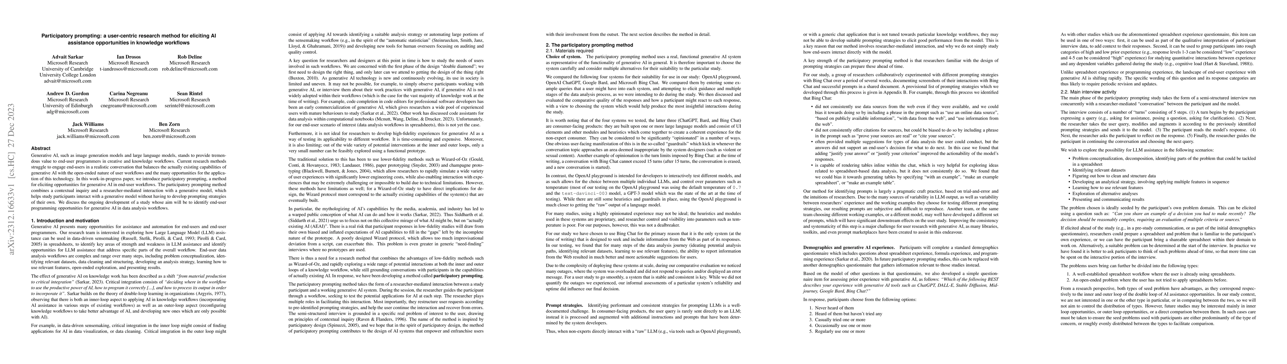 Thumbnail for Participatory prompting: a user-centric research method for eliciting AI
  assistance opportunities in knowledge workflows