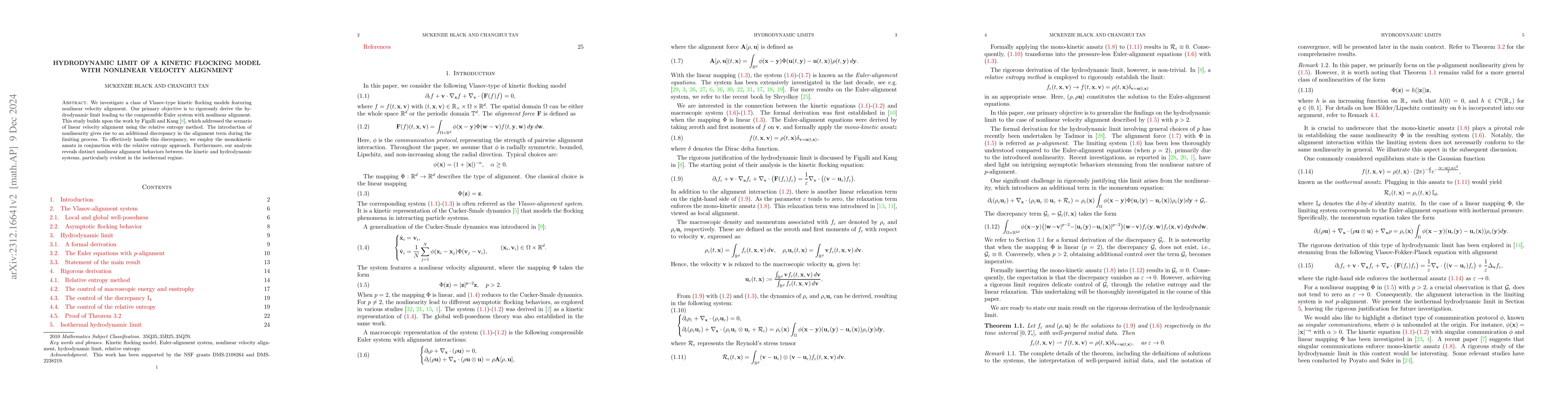 Thumbnail for Hydrodynamic limit of a kinetic flocking model with nonlinear velocity
  alignment