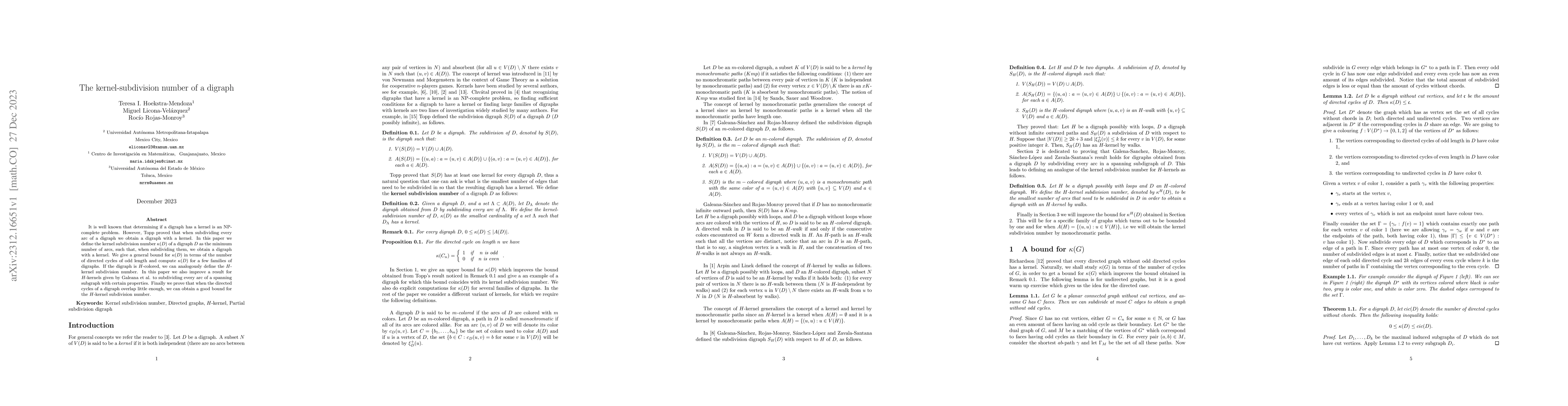 Thumbnail for The kernel-subdivision number of a digraph