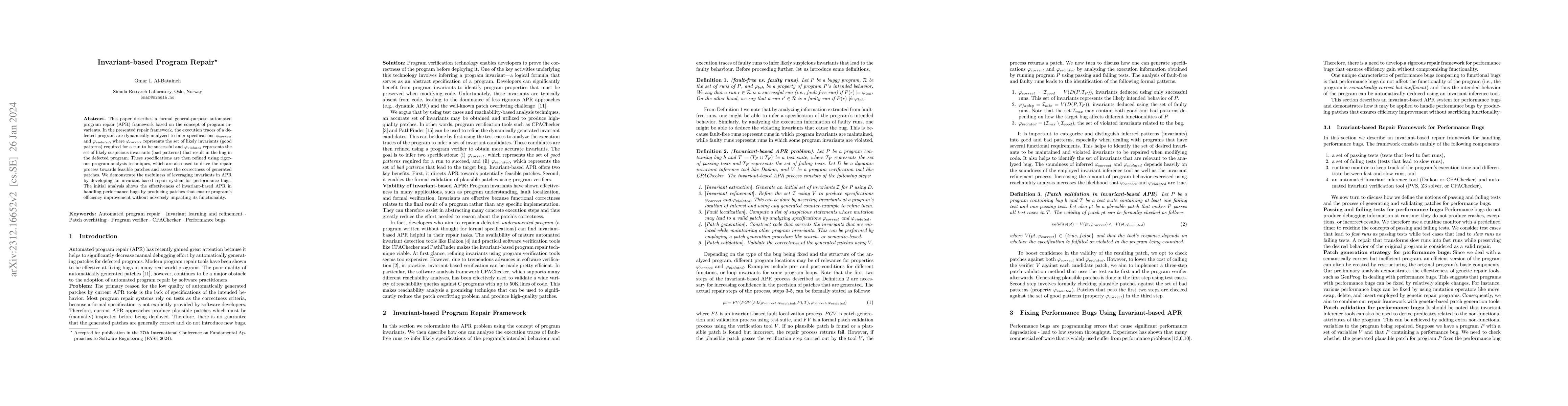 Thumbnail for Invariant-based Program Repair