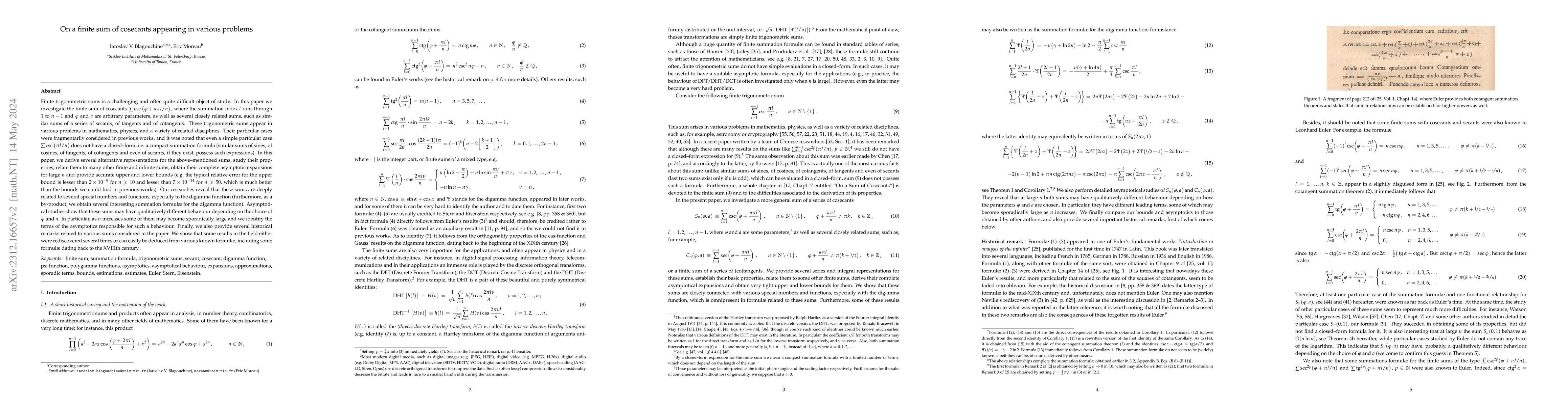 Thumbnail for On a finite sum of cosecants appearing in various problems