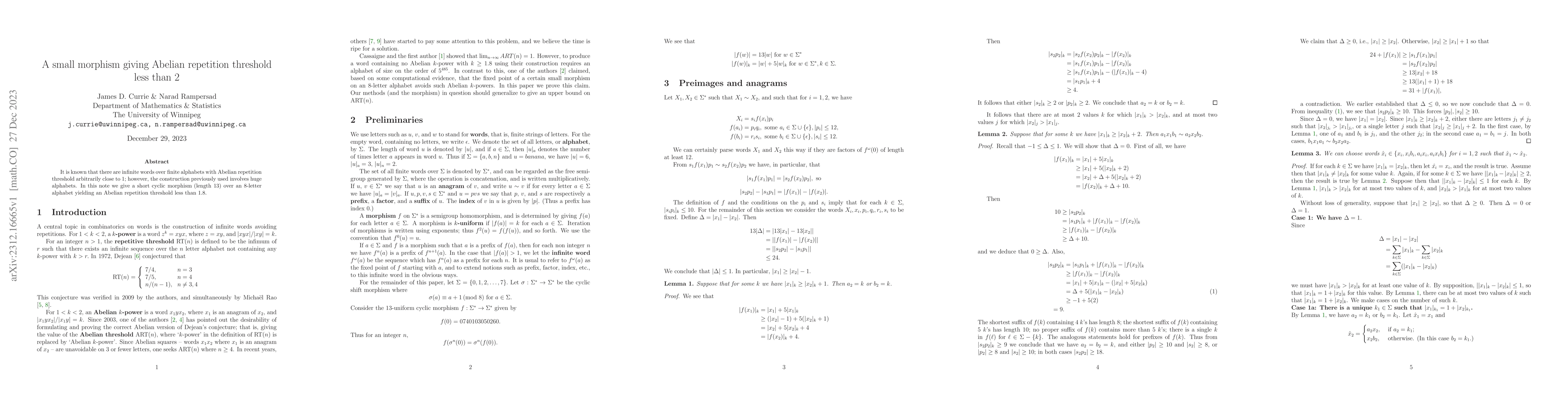 Thumbnail for A small morphism giving Abelian repetition threshold less than 2