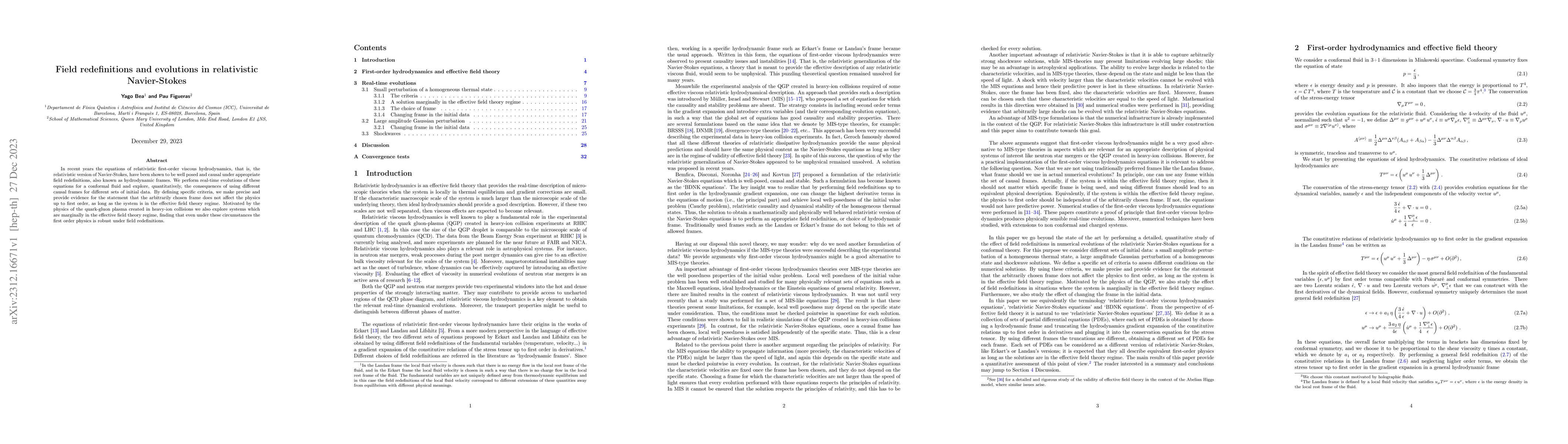 Thumbnail for Field redefinitions and evolutions in relativistic Navier-Stokes