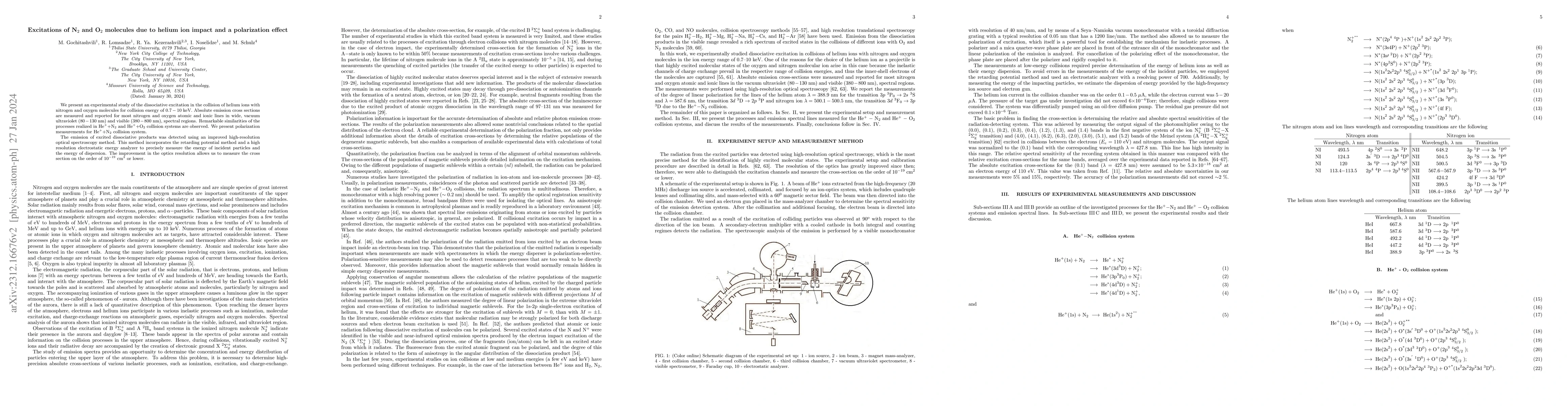 Thumbnail for Excitations of N$_{2 }$ and O$_{2}$ molecules due to helium ion impact
  and a polarization effect