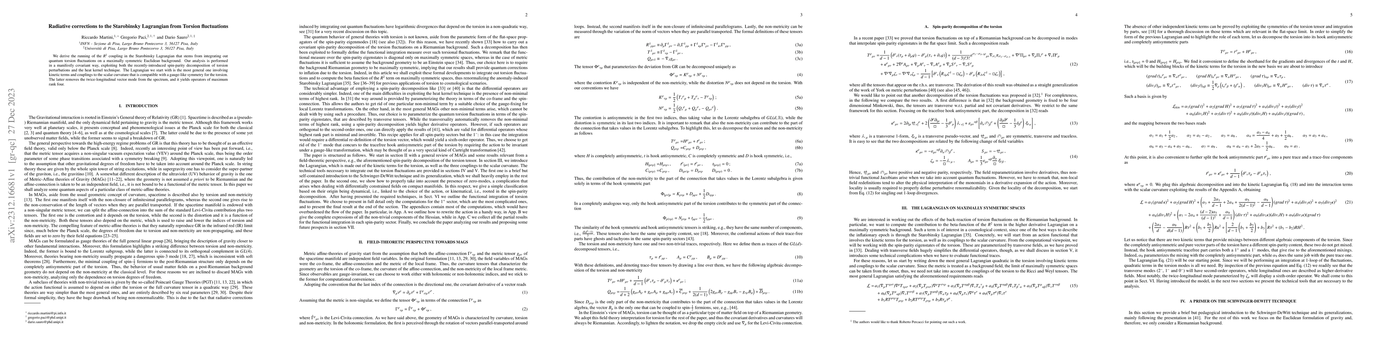 Thumbnail for Radiative corrections to the Starobinsky Lagrangian from Torsion
  fluctuations