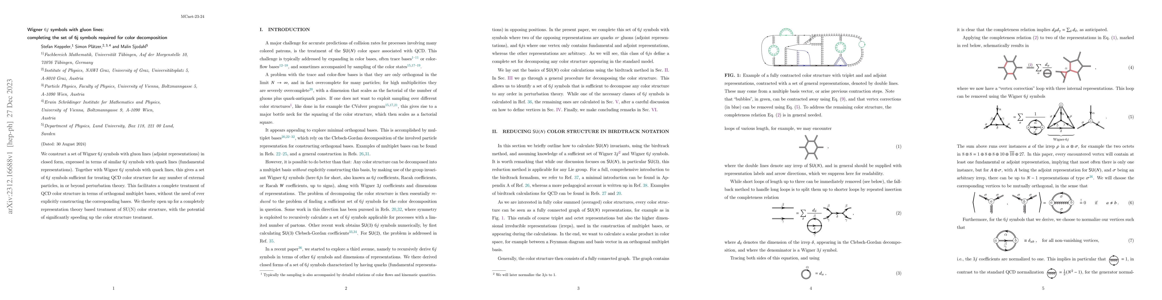 Thumbnail for Wigner 6j symbols with gluon lines: completing the set of 6j symbols
  required for color decomposition