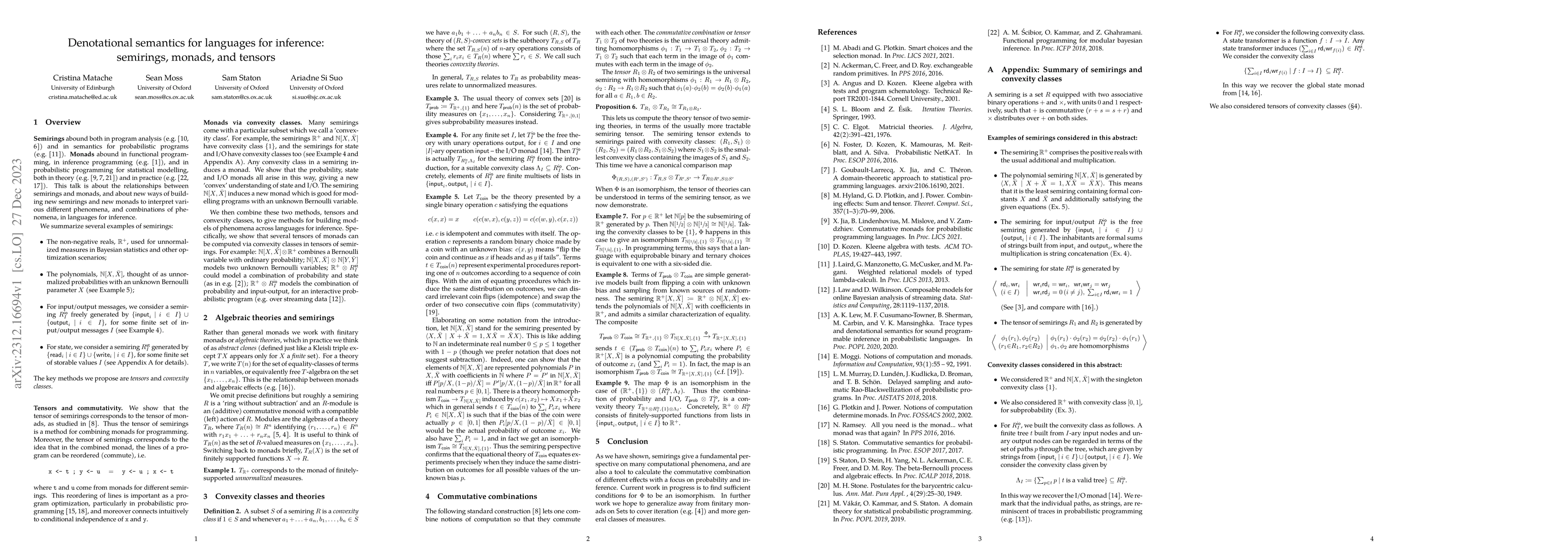 Thumbnail for Denotational semantics for languages for inference: semirings, monads,
  and tensors