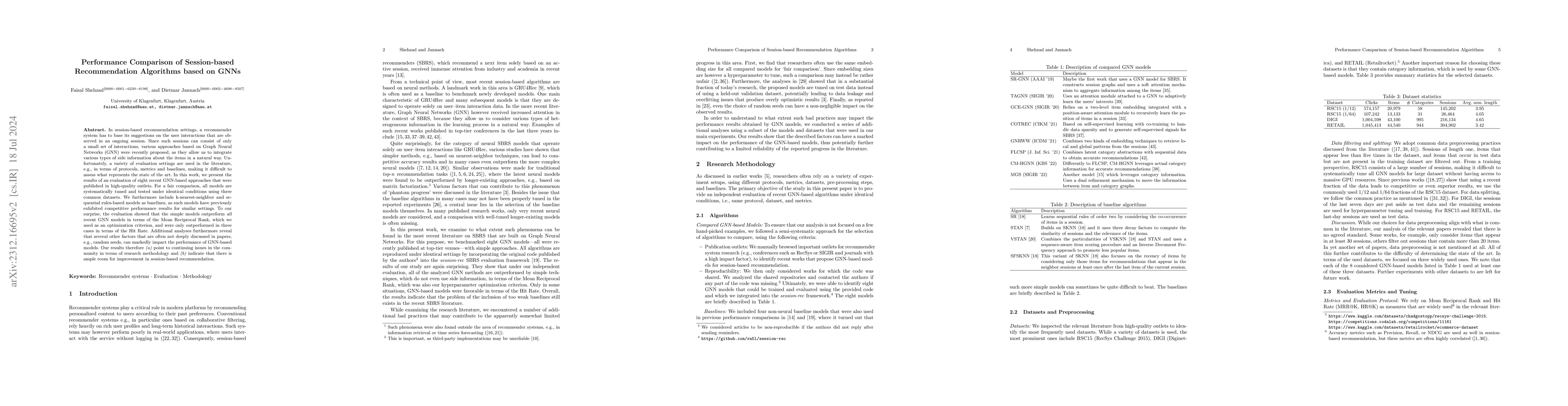 Thumbnail for Performance Comparison of Session-based Recommendation Algorithms based
  on GNNs