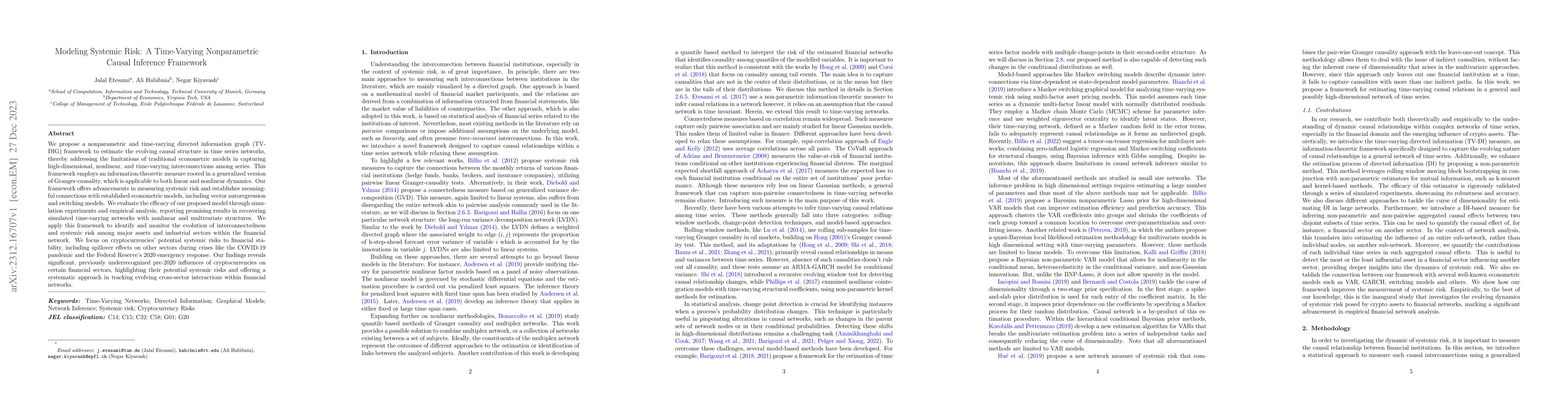 Thumbnail for Modeling Systemic Risk: A Time-Varying Nonparametric Causal Inference
  Framework