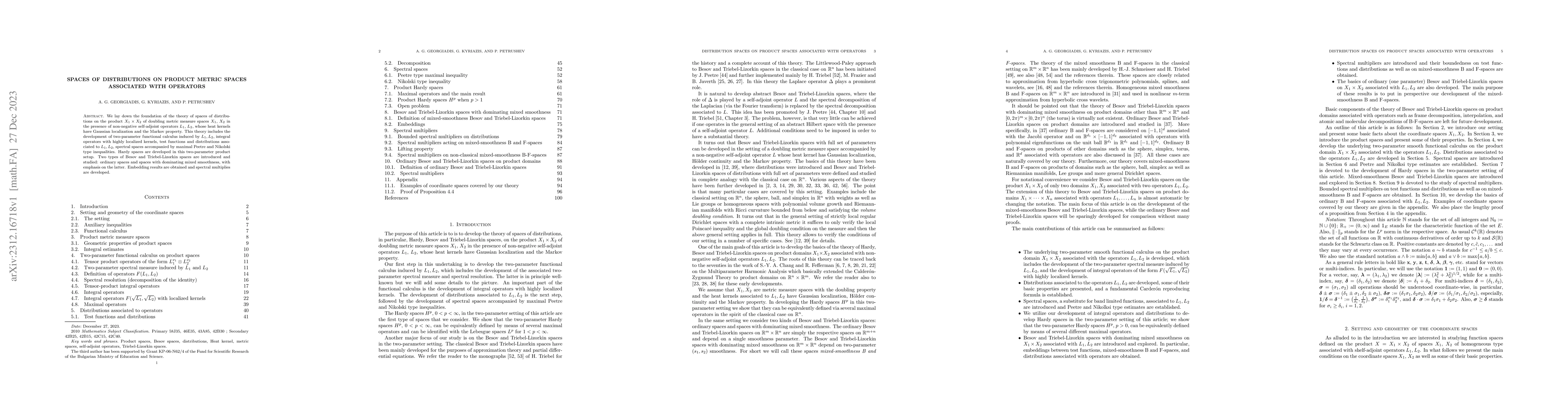 Thumbnail for Spaces of distributions on product metric spaces associated with
  operators