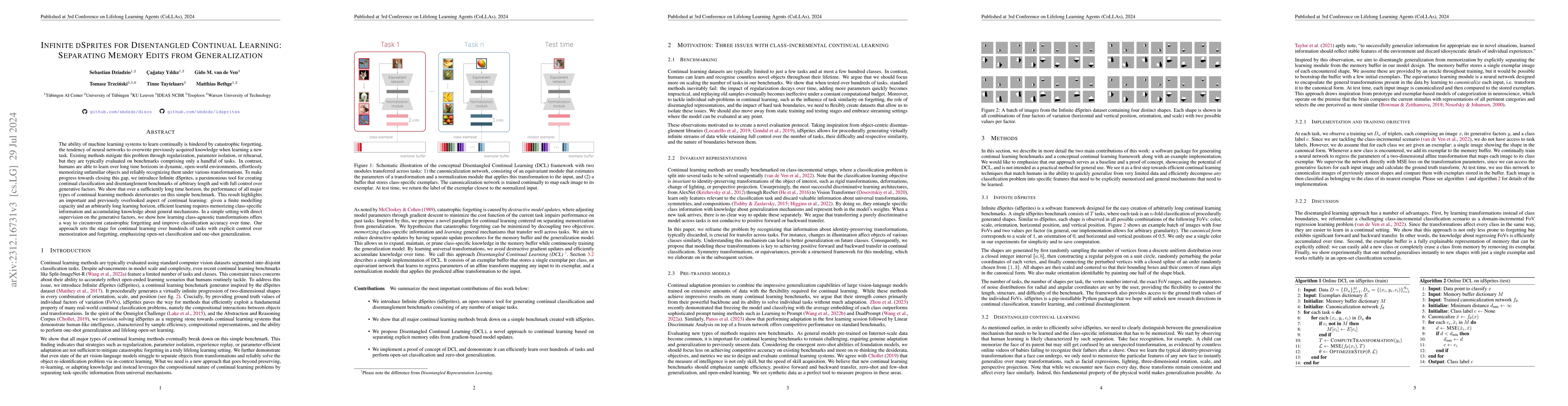 Thumbnail for Infinite dSprites for Disentangled Continual Learning: Separating Memory
  Edits from Generalization