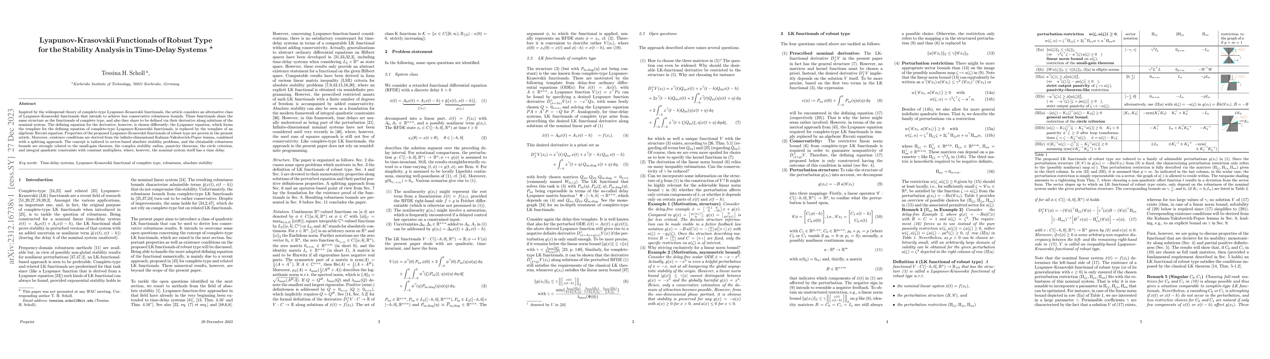 Thumbnail for Lyapunov-Krasovskii Functionals of Robust Type for the Stability
  Analysis in Time-Delay Systems
