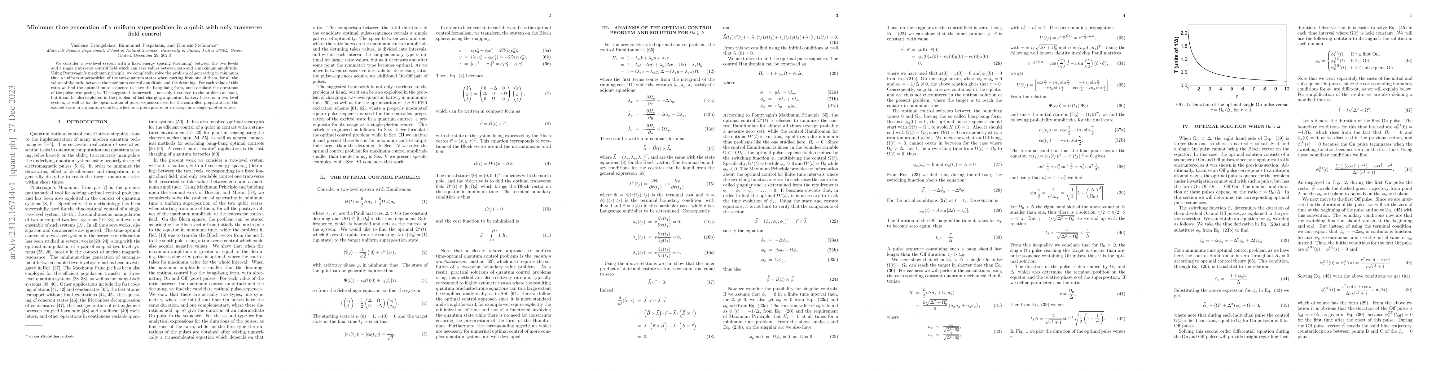 Thumbnail for Minimum time generation of a uniform superposition in a qubit with only
  transverse field control
