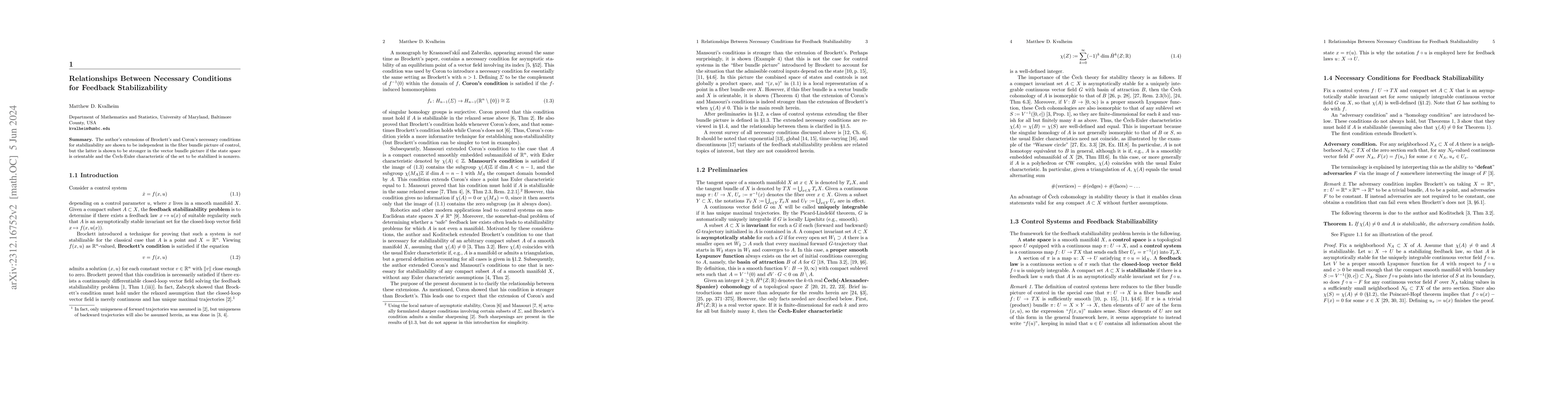 Thumbnail for Relationships Between Necessary Conditions for Feedback Stabilizability