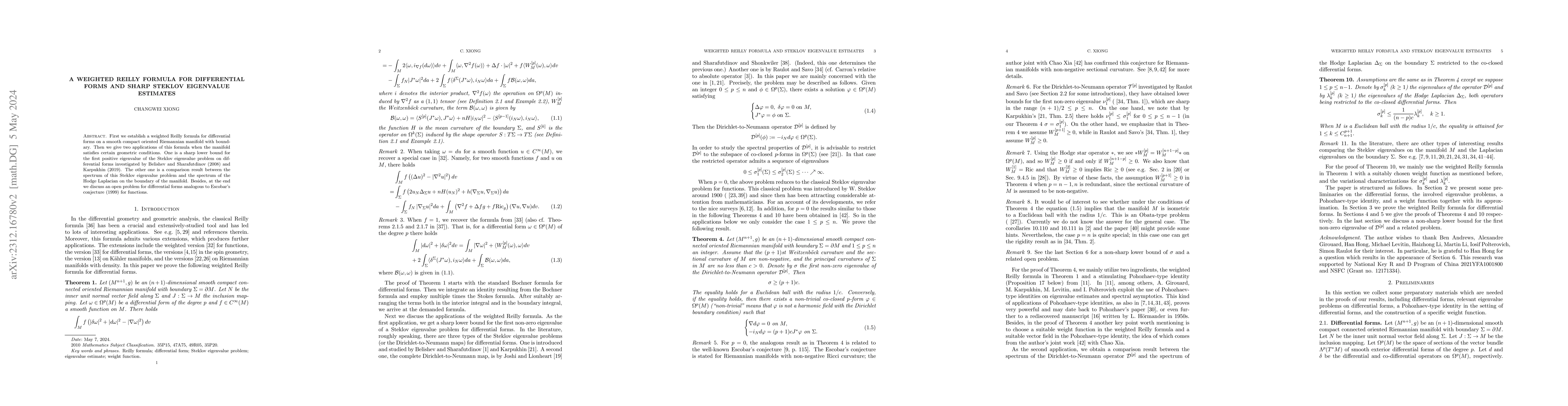 Thumbnail for A weighted Reilly formula for differential forms and sharp Steklov
  eigenvalue estimates
