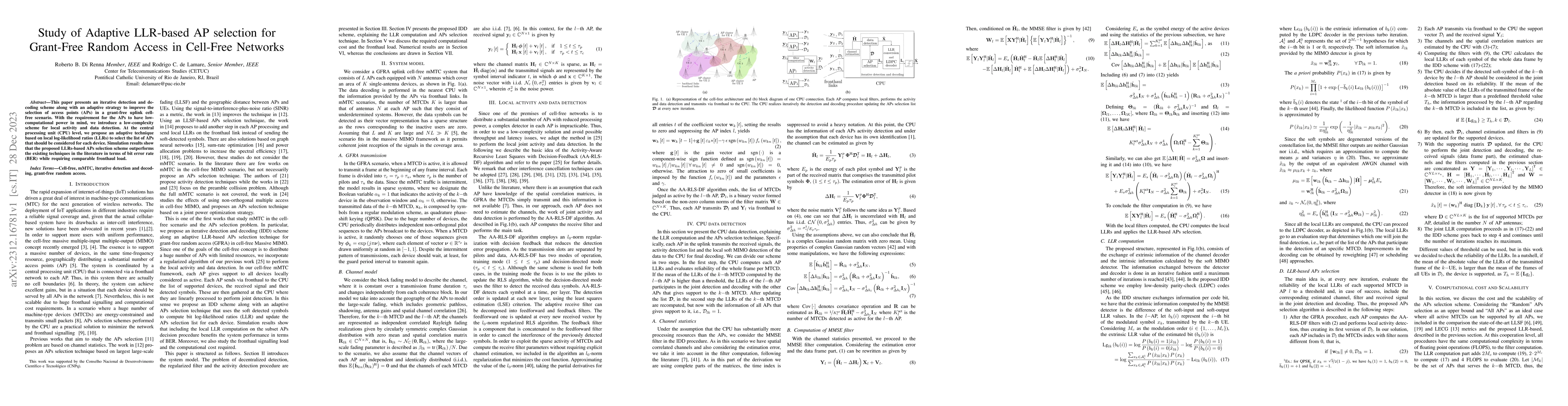 Thumbnail for Study of Adaptive LLR-based AP selection for Grant-Free Random Access in
  Cell-Free Networks