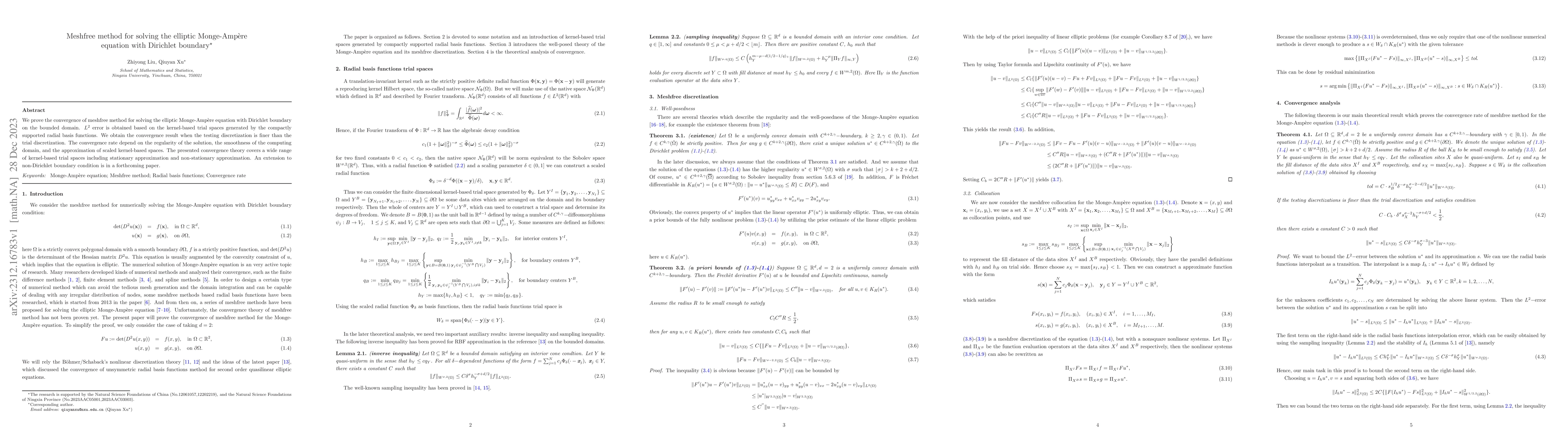 Thumbnail for Meshfree method for solving the elliptic Monge-Ampere equation with
  Dirichlet boundary