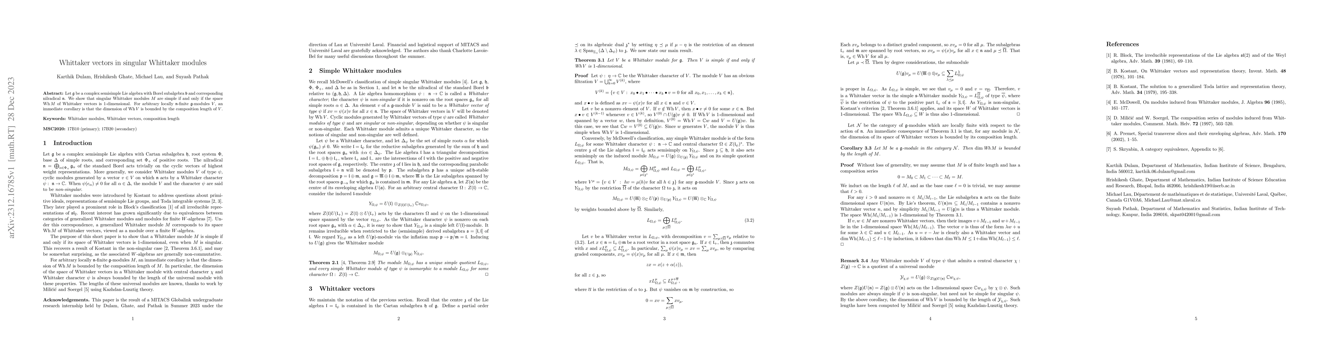 Thumbnail for Whittaker vectors in singular Whittaker modules