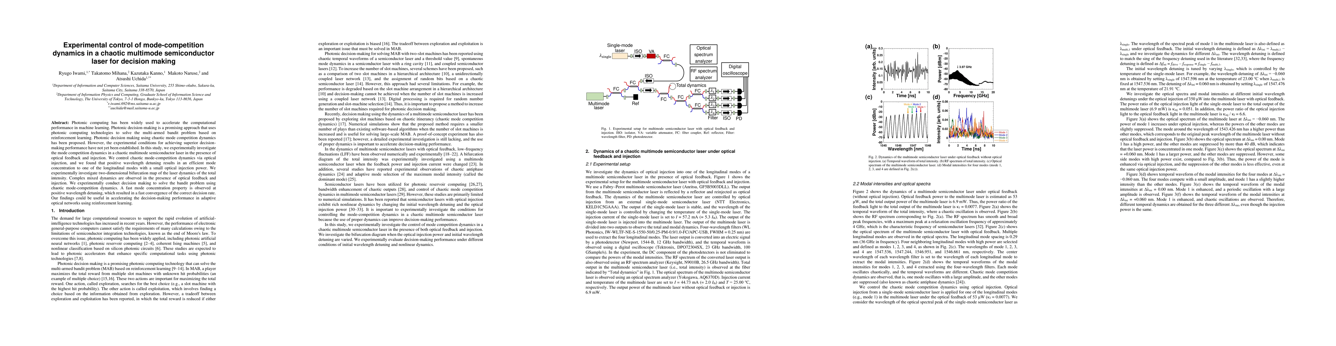 Thumbnail for Experimental control of mode-competition dynamics in a chaotic multimode
  semiconductor laser for decision making