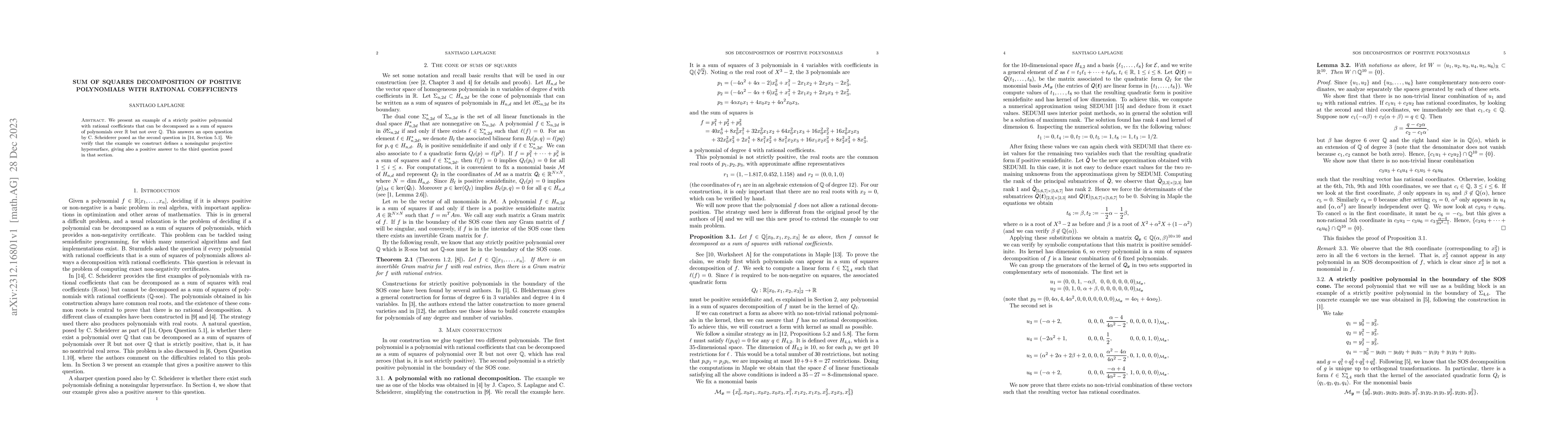 Thumbnail for Sum of squares decomposition of positive polynomials with rational
  coefficients