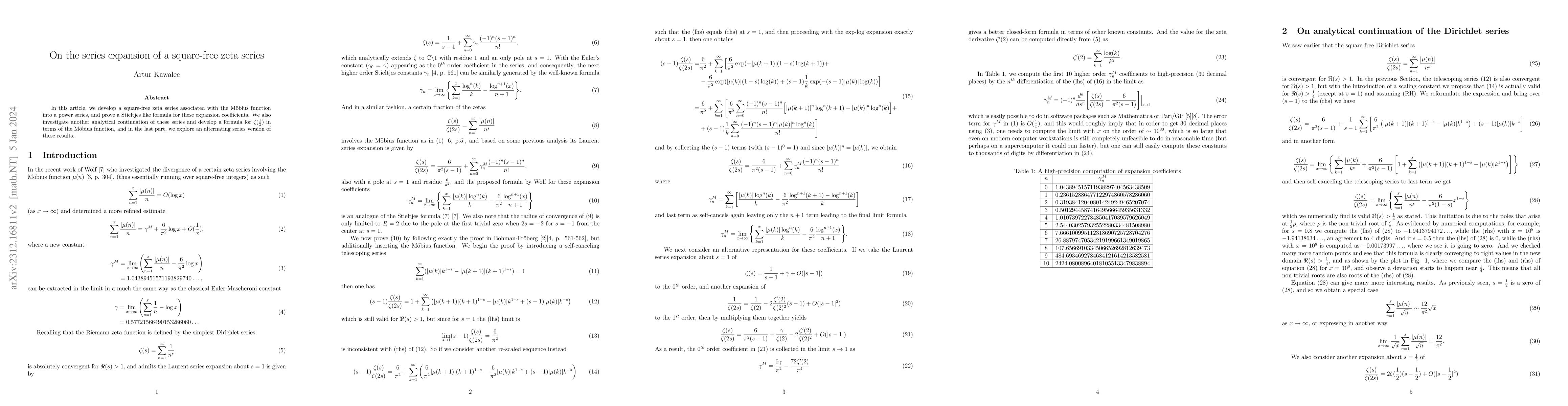 Thumbnail for On the series expansion of a square-free zeta series