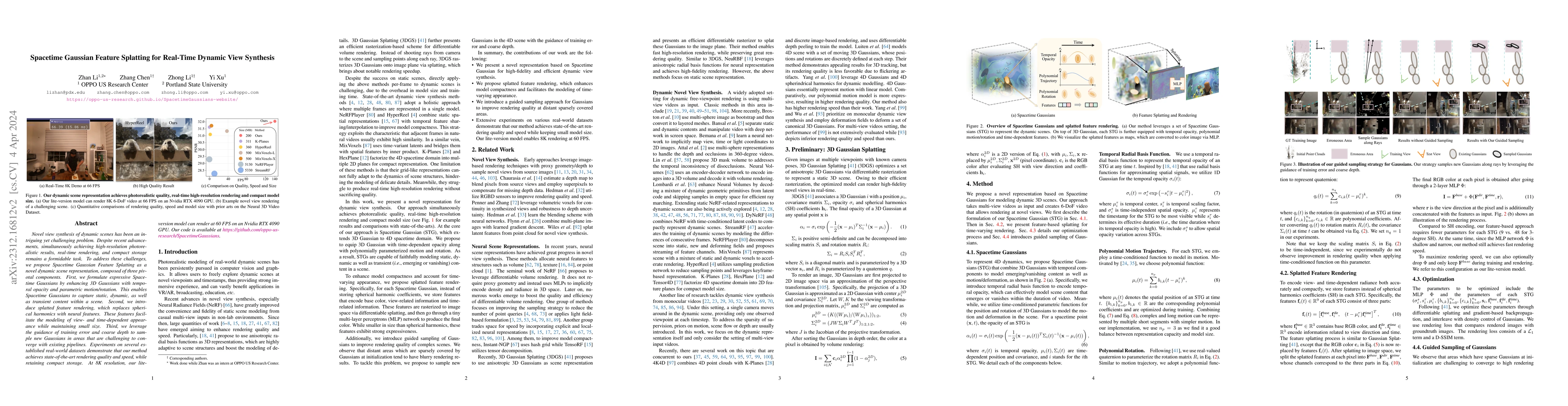 Thumbnail for Spacetime Gaussian Feature Splatting for Real-Time Dynamic View
  Synthesis