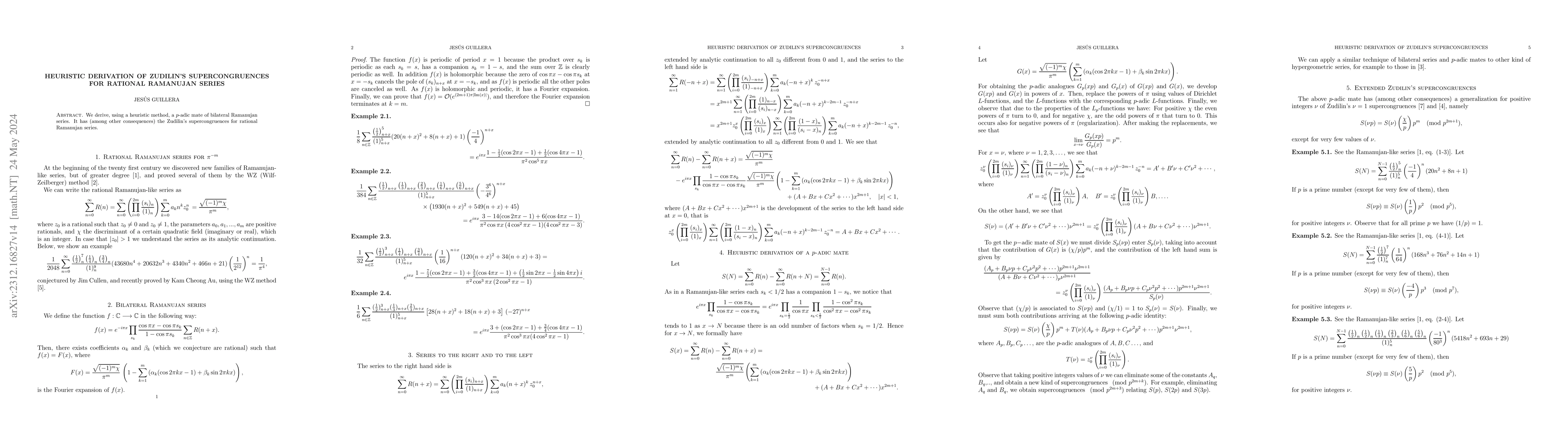 Thumbnail for Heuristic derivation of Zudilin's supercongruences for rational
  Ramanujan series
