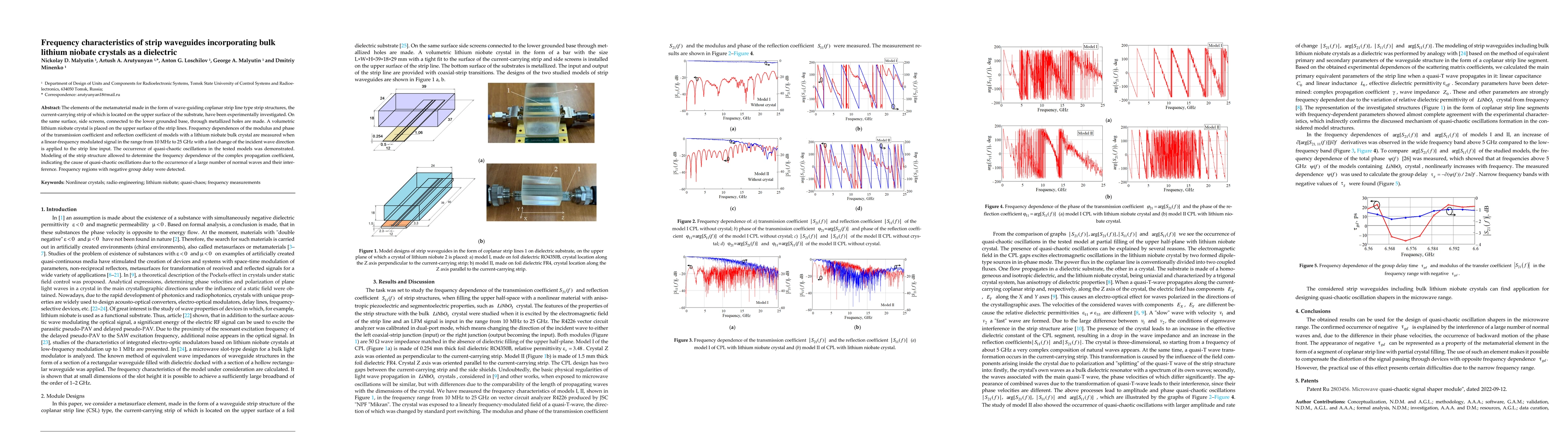 Thumbnail for Frequency characteristics of strip waveguides incorporating bulk lithium
  niobate crystals as a dielectric
