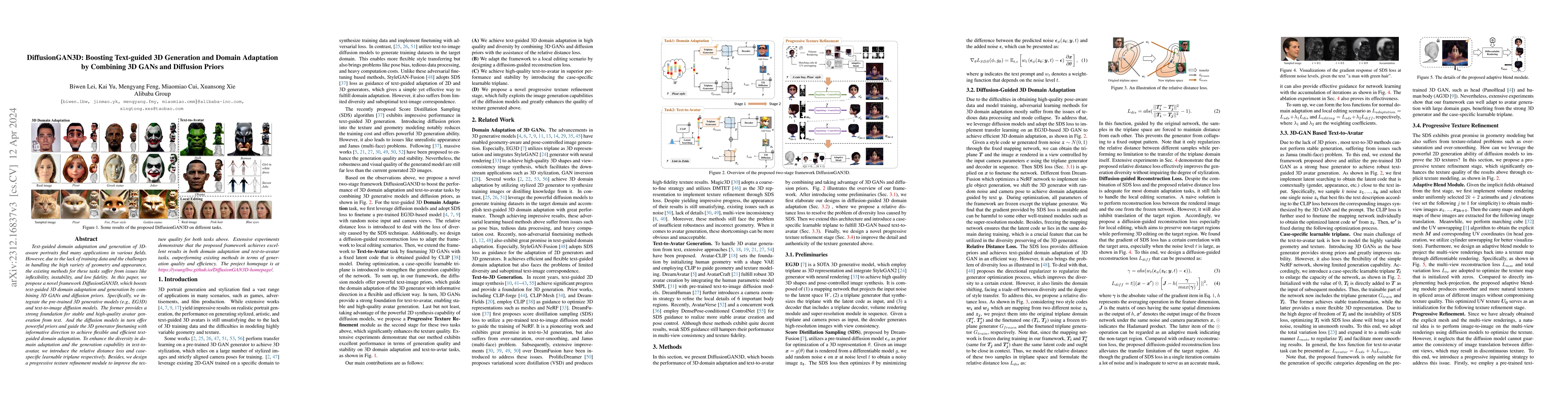 Thumbnail for DiffusionGAN3D: Boosting Text-guided 3D Generation and Domain Adaptation
  by Combining 3D GANs and Diffusion Priors