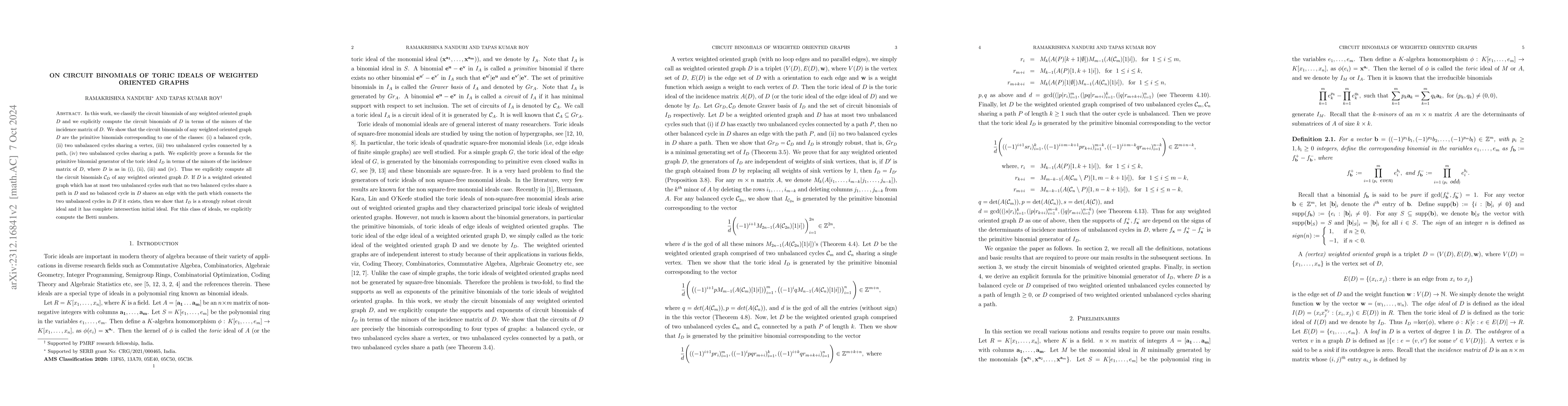 Thumbnail for On combinatorial characterization of generators of toric ideals of
  weighted oriented graphs